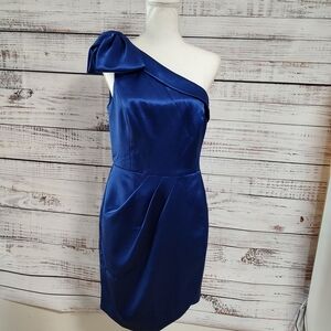 Aidan Mattox Blue One Shoulder Satin Bow Dress Size 8 NWT
